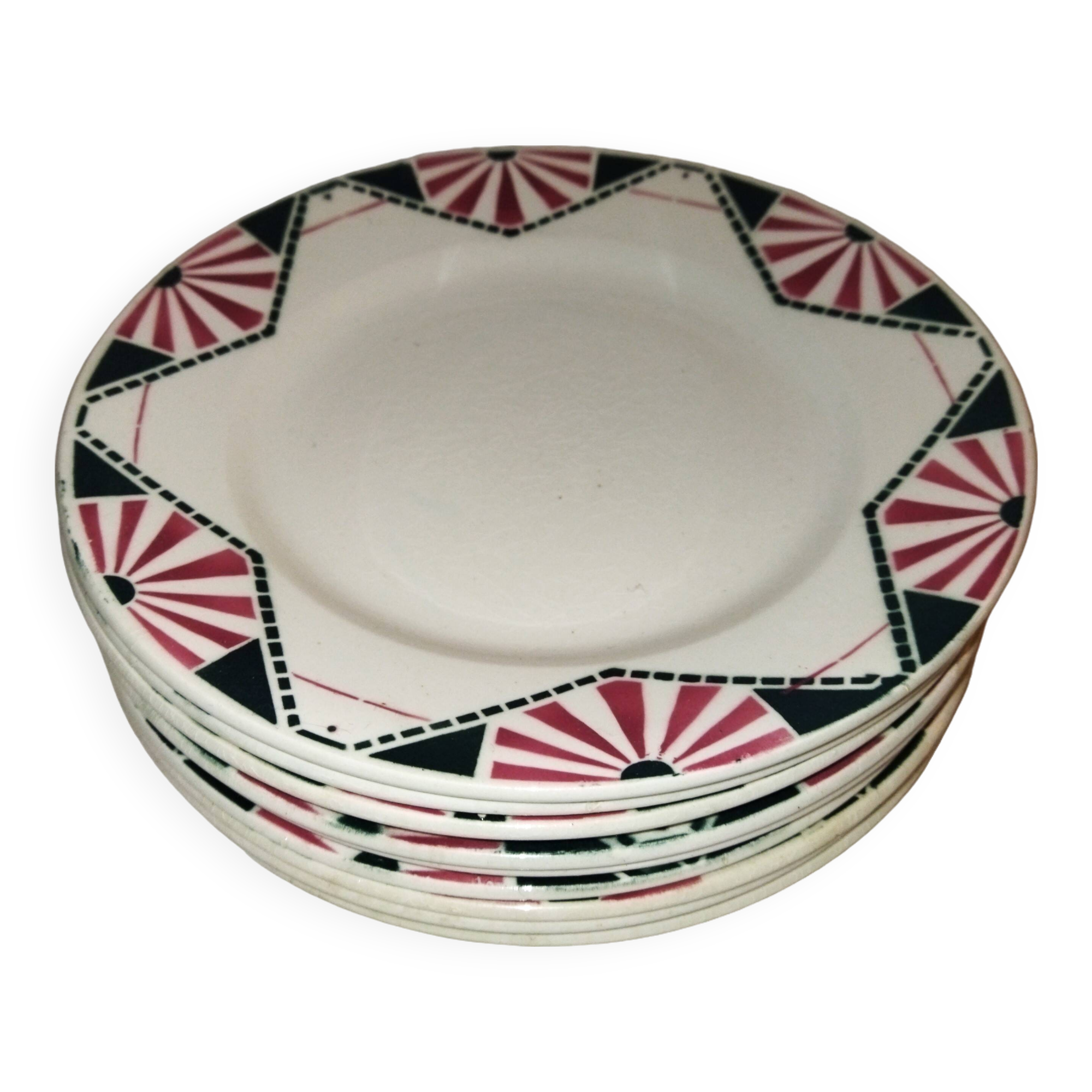 9 vintage dessert plates with Art Deco decor