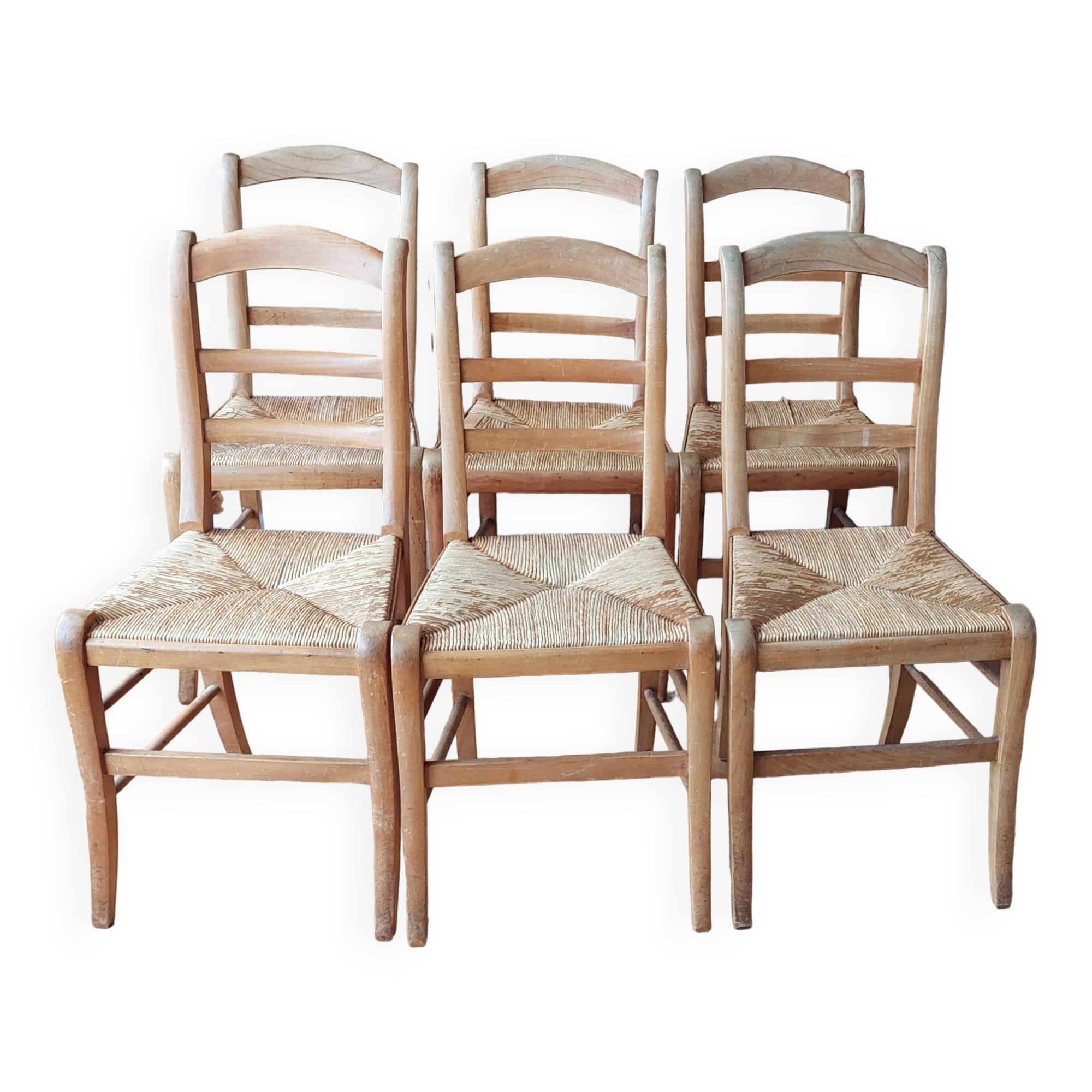 Set of 6 straw chairs in Louis Philippe style cherry wood