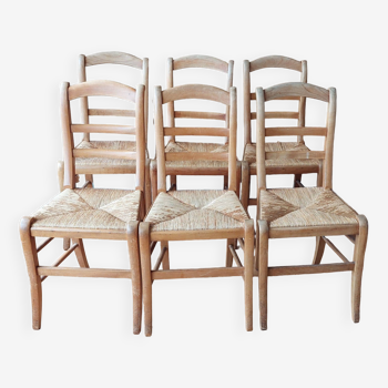 Set of 6 straw chairs in Louis Philippe style cherry wood