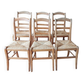 Lot de 6 chaises paillées en merisier style Louis Philippe