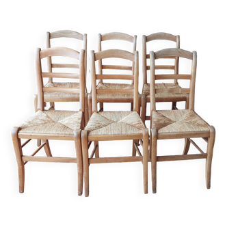 Set of 6 straw chairs in Louis Philippe style cherry wood