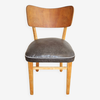 VINTAGE SCANDINAVIAN CHAIR WITH FAUX LEATHER TOP RENOVATED 1950 NORWAY