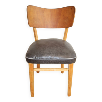 Chaise scandinave en bois et simili cuir rénovée 1950 Norvège