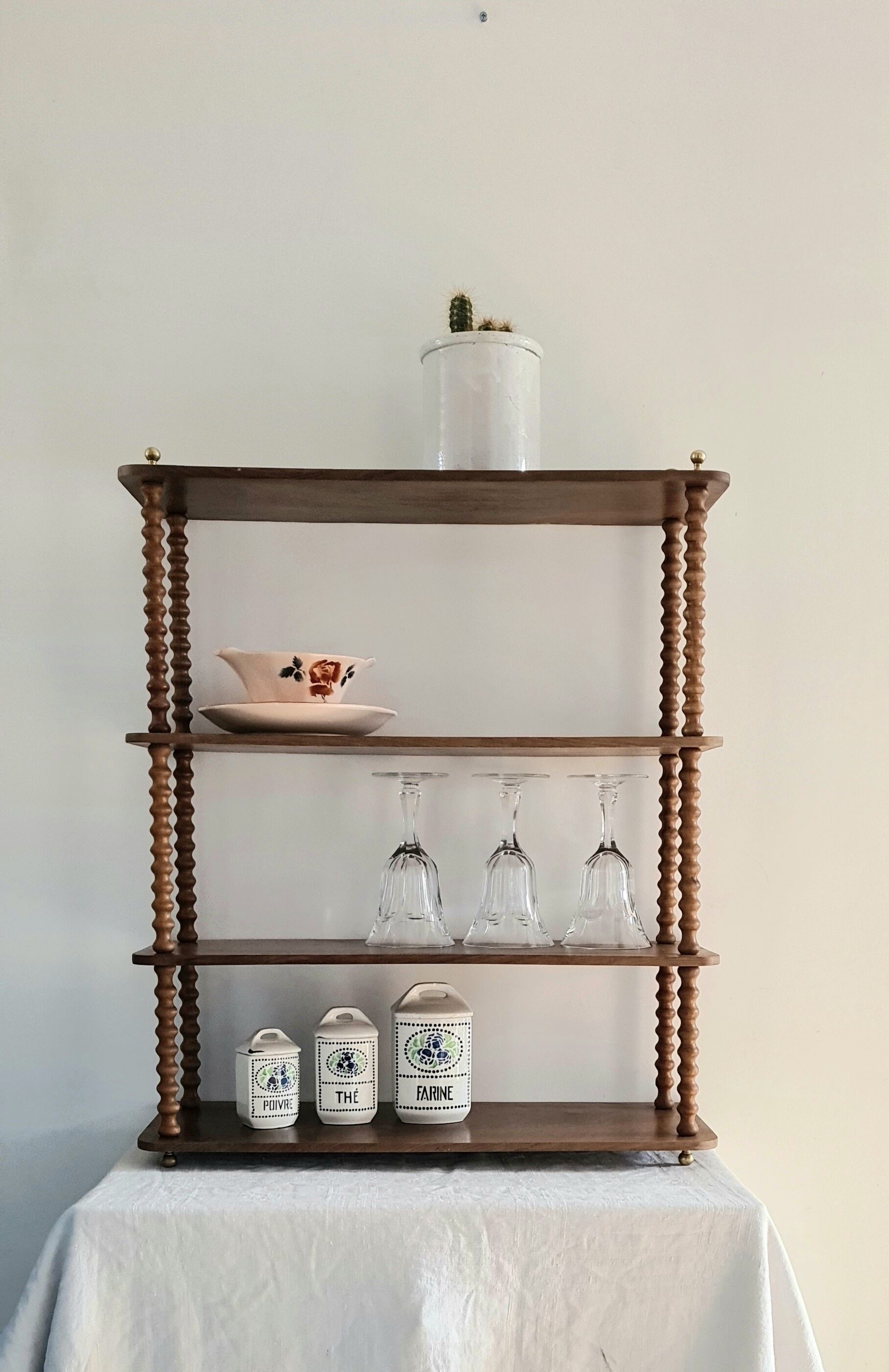 Vintage shelf turned wood and brass