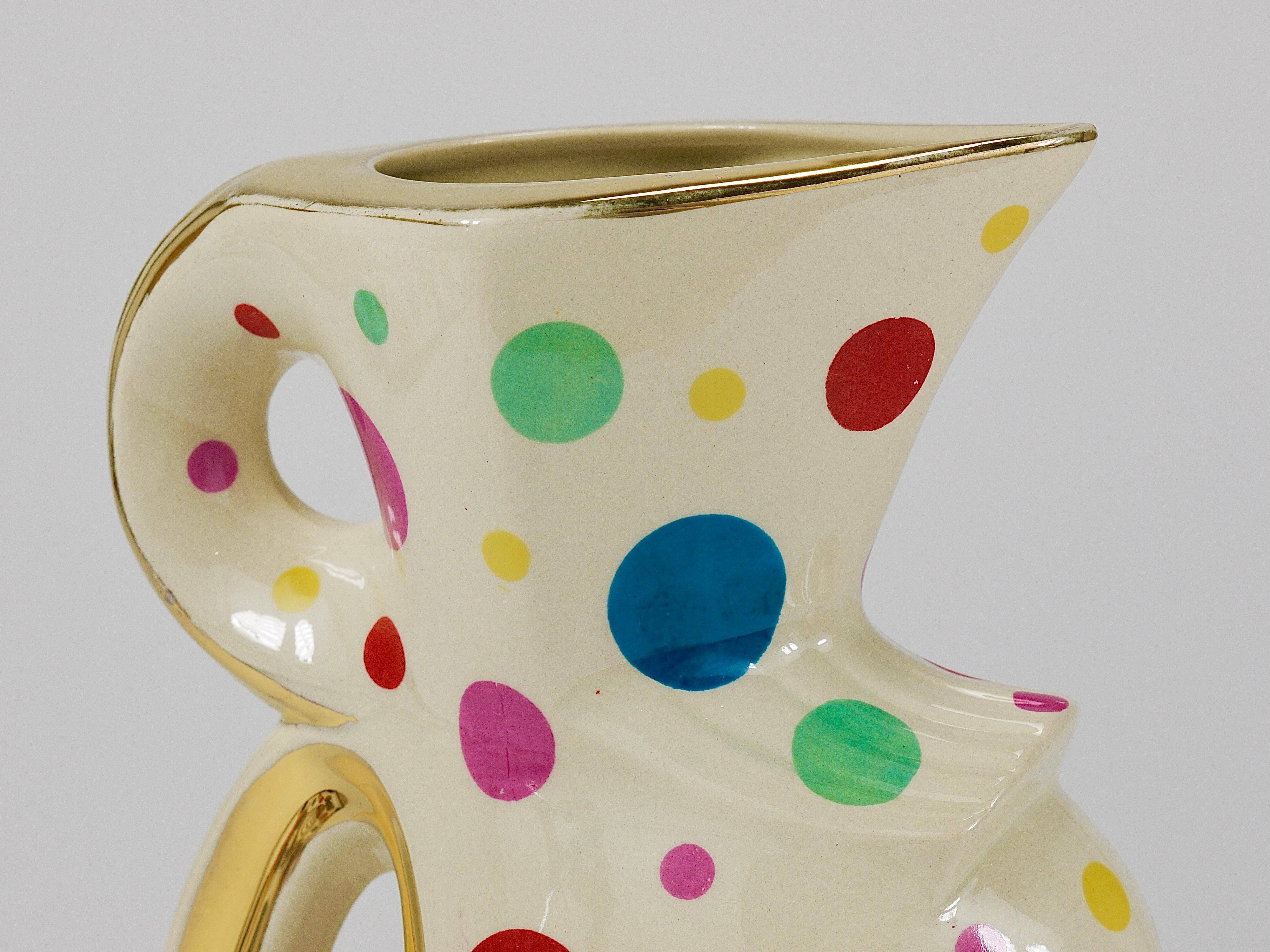 Boch Frères Pichet / Mid-Century Jug in Gold and Polka Dots, Belgium, 1950s