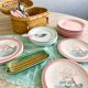 4 vintage powder pink dessert plates