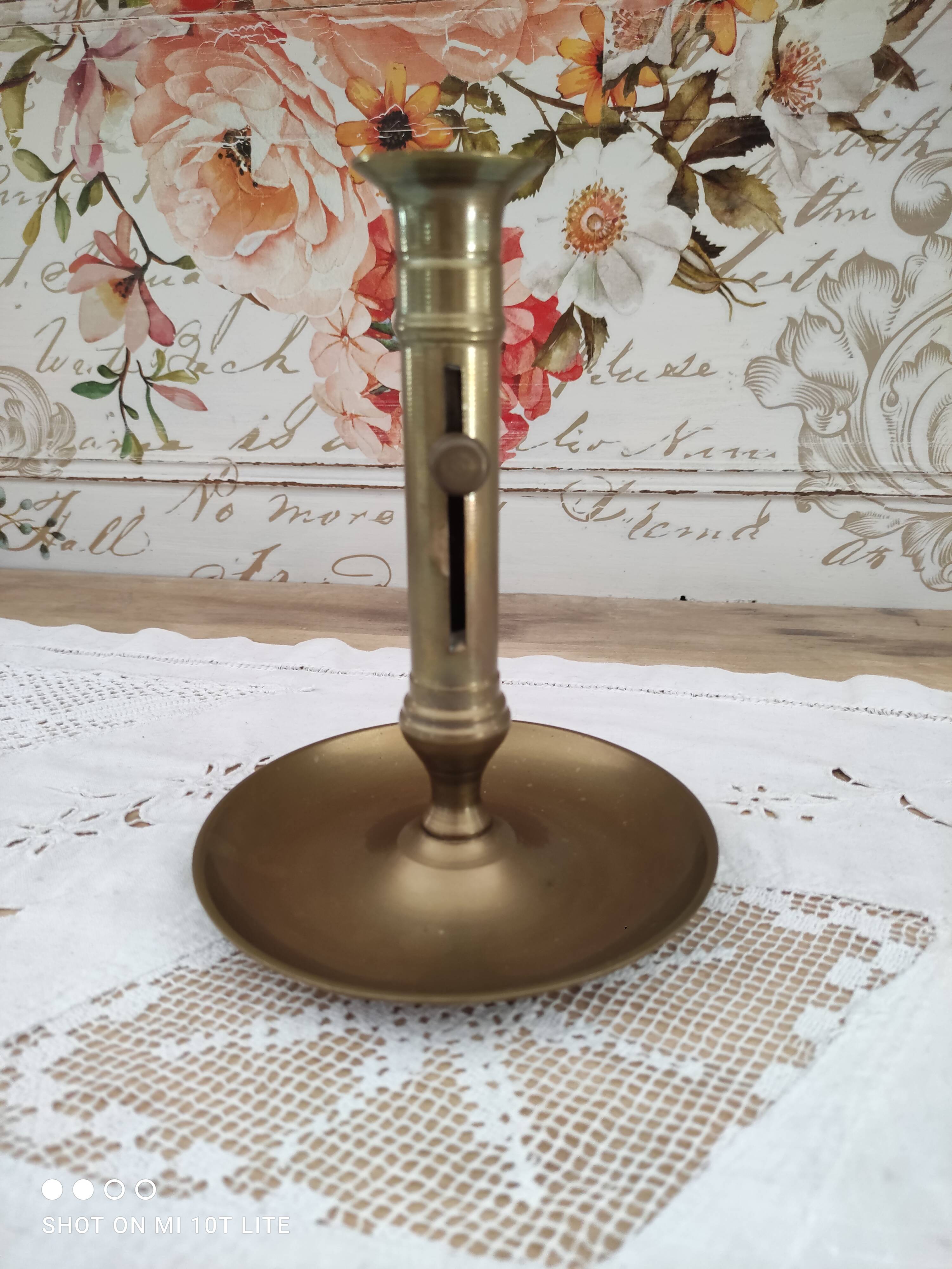 Pusher candle holder on solid brass frame