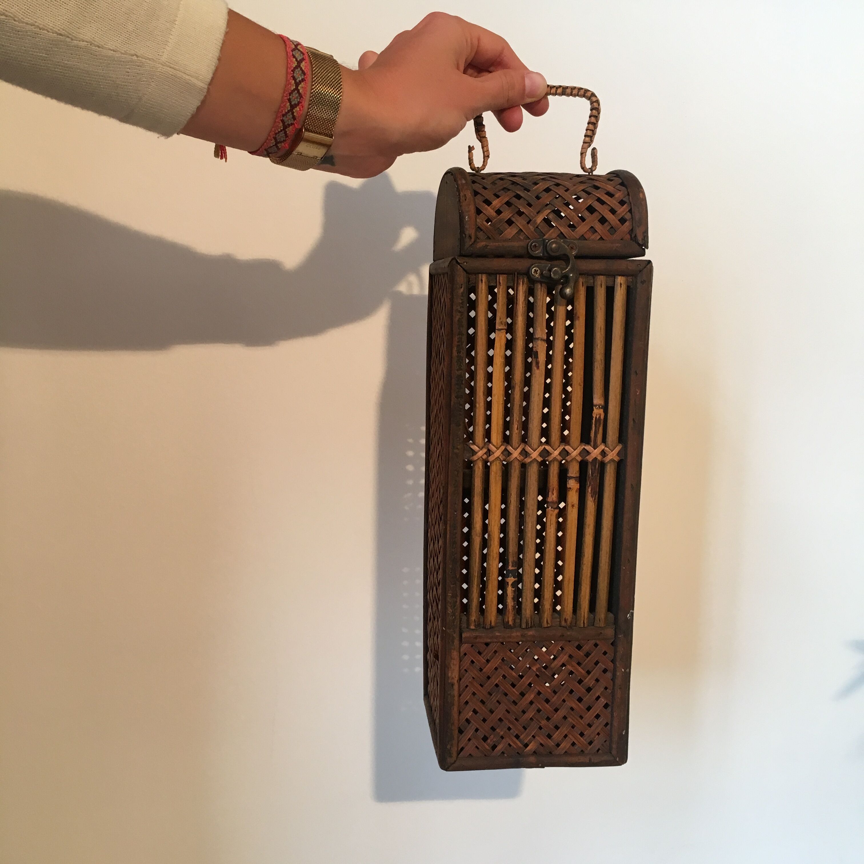 Stunning old rattan bottle holder