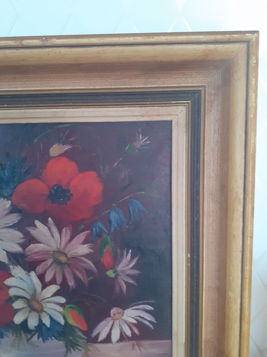 Tableau bouquet de coquelicots bleuets et marguerites