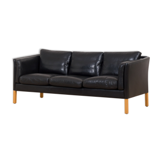 Danish Stouby sofa in thick black aniline leather