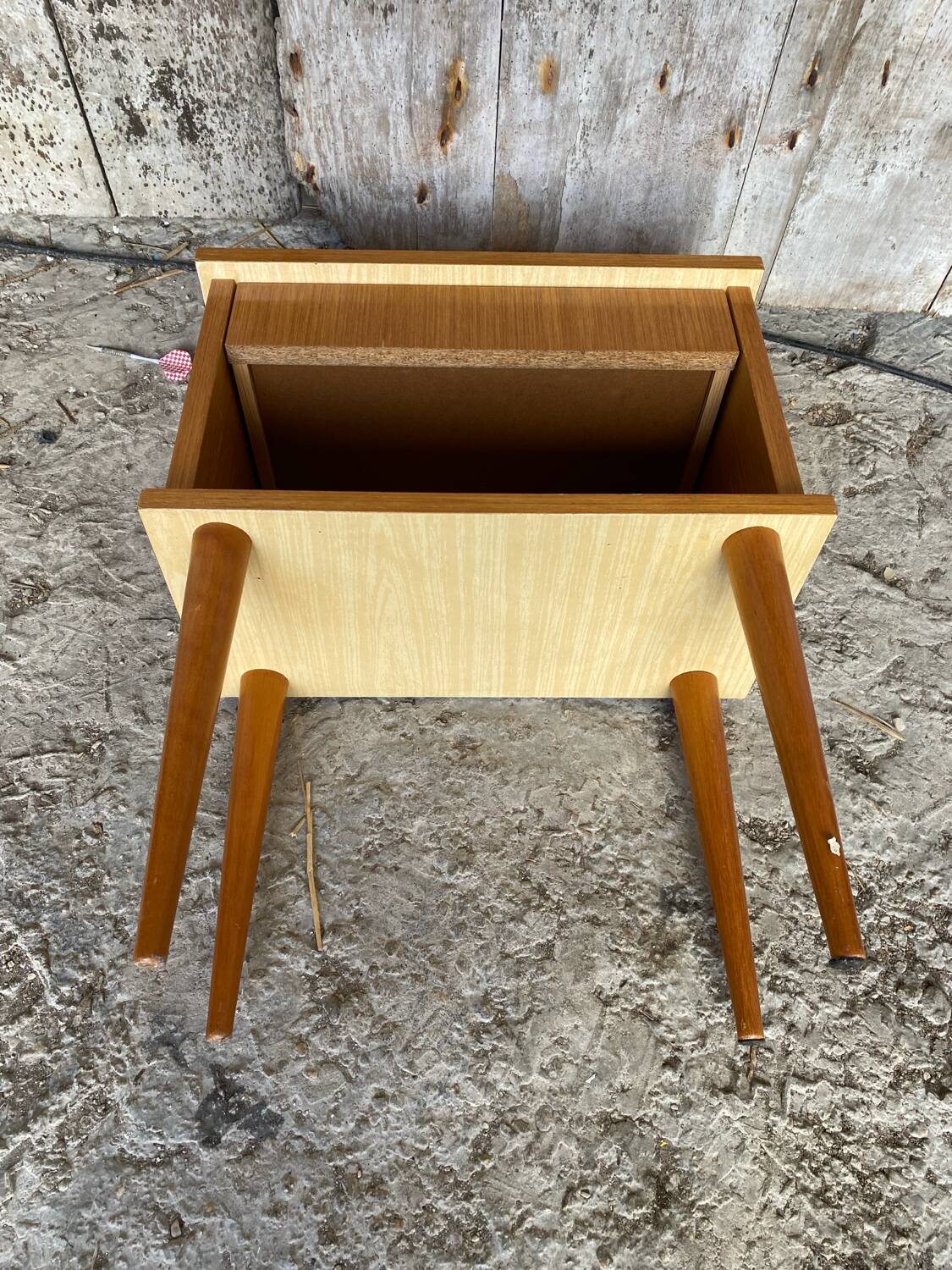 Vintage 1970s Wooden Nightstand with Case + Drawer
