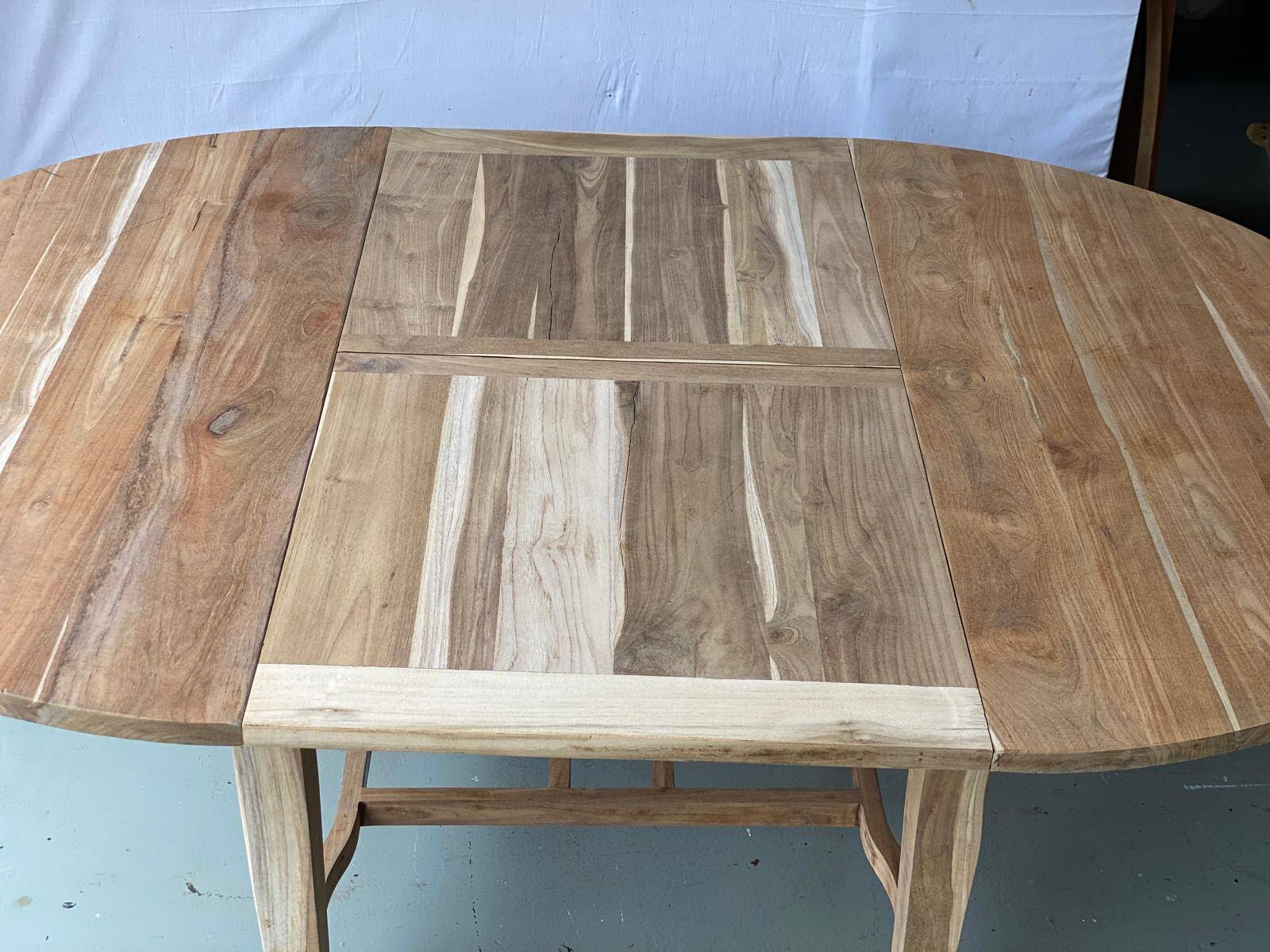 Refurbished Extendable Round Farmhouse Dining Table in Raw Solid Wood