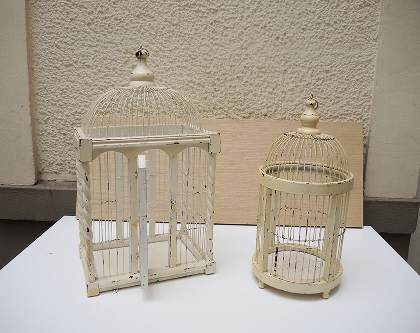 Painted wooden bird cage
