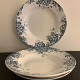 3 marie Louise blue hollow plates made of Saint Amand earthenware