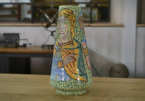 Colorful Italian ceramic mosaic pattern vase, 1960s
