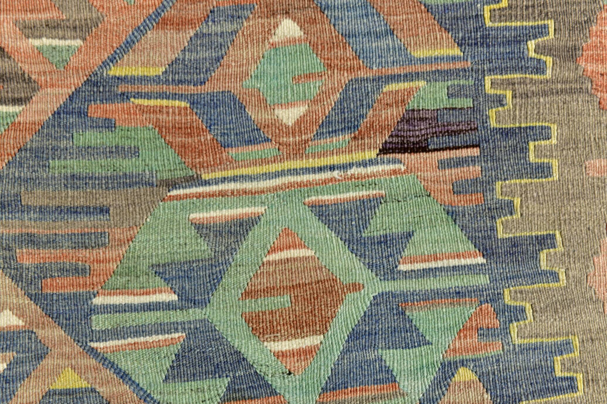 5x11 Green & Blue Tribal Turkish Vintage Kilim Rug 170x333Cm SK 35197