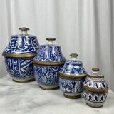 Ensemble 4 jarres marocaines Jobbanas - Céramique bleue de Fès