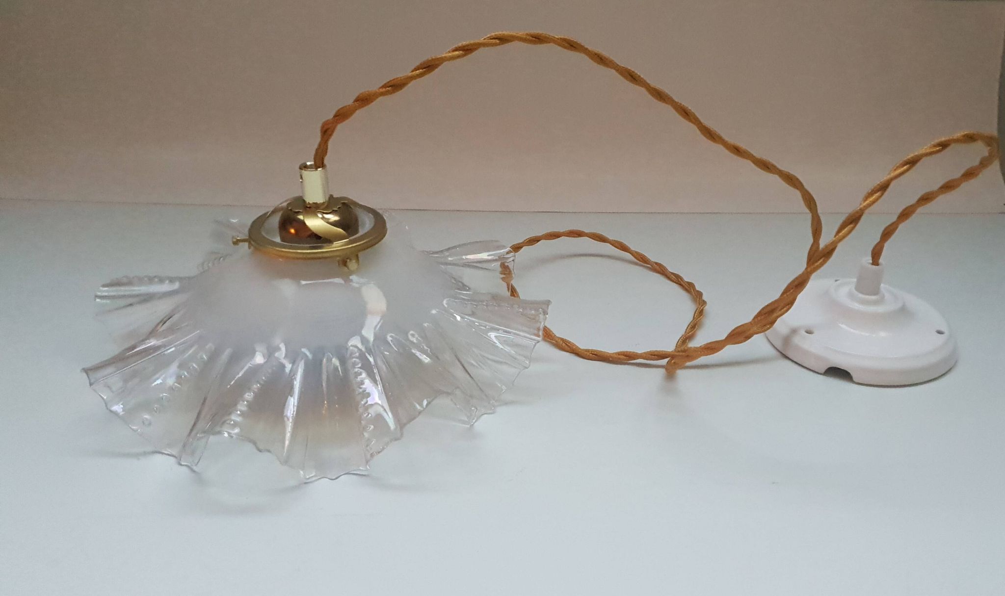 Vintage clear glass pendant light - wavy 1960 1970