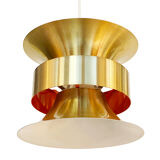 Pendant light in golden brushed aluminum by lyskaer belysning. denmark 1970s