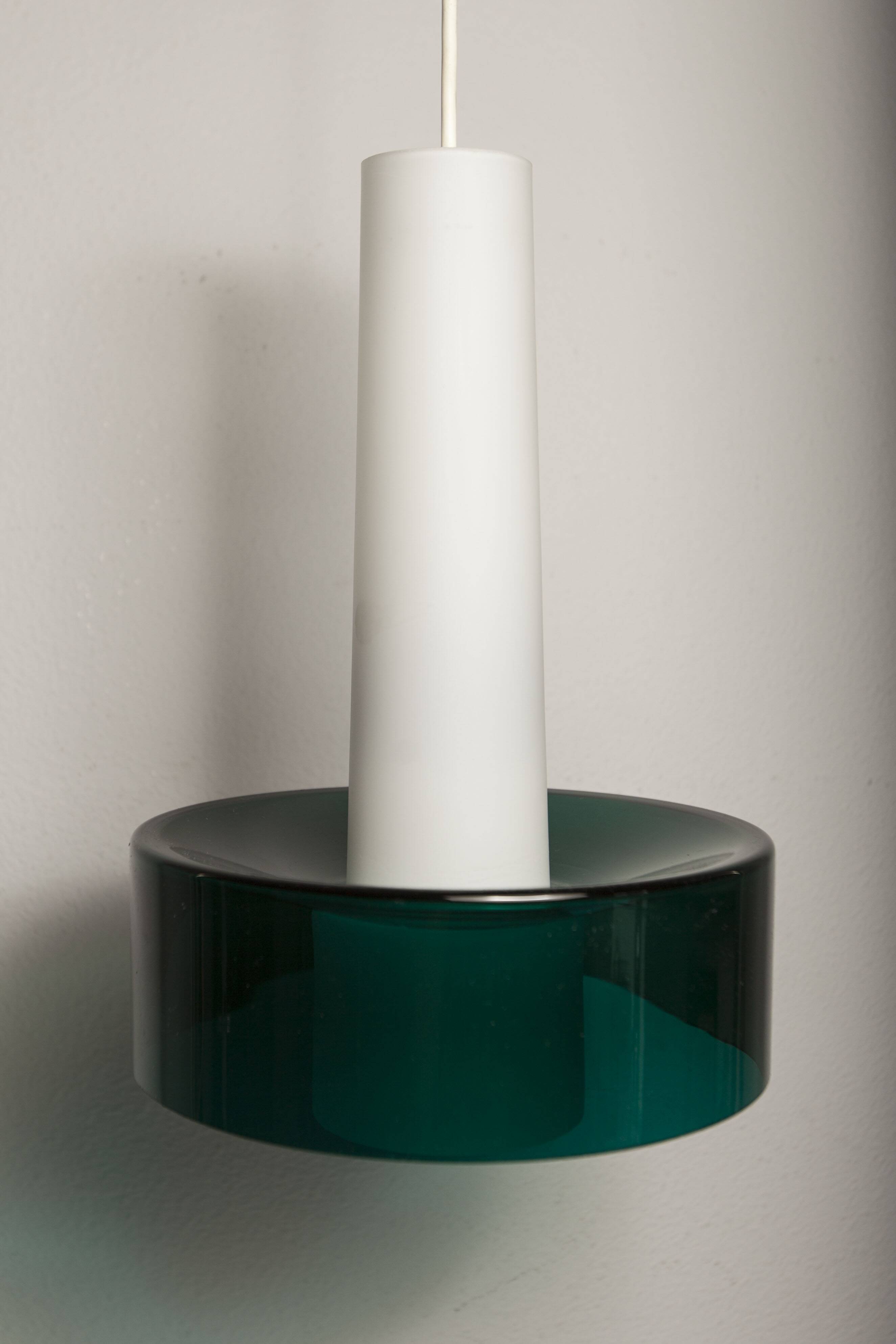 Vintage suspension in 2 elements, white opaline and transparent glass.