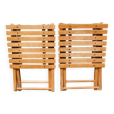 Pair of folding slatted wood stools