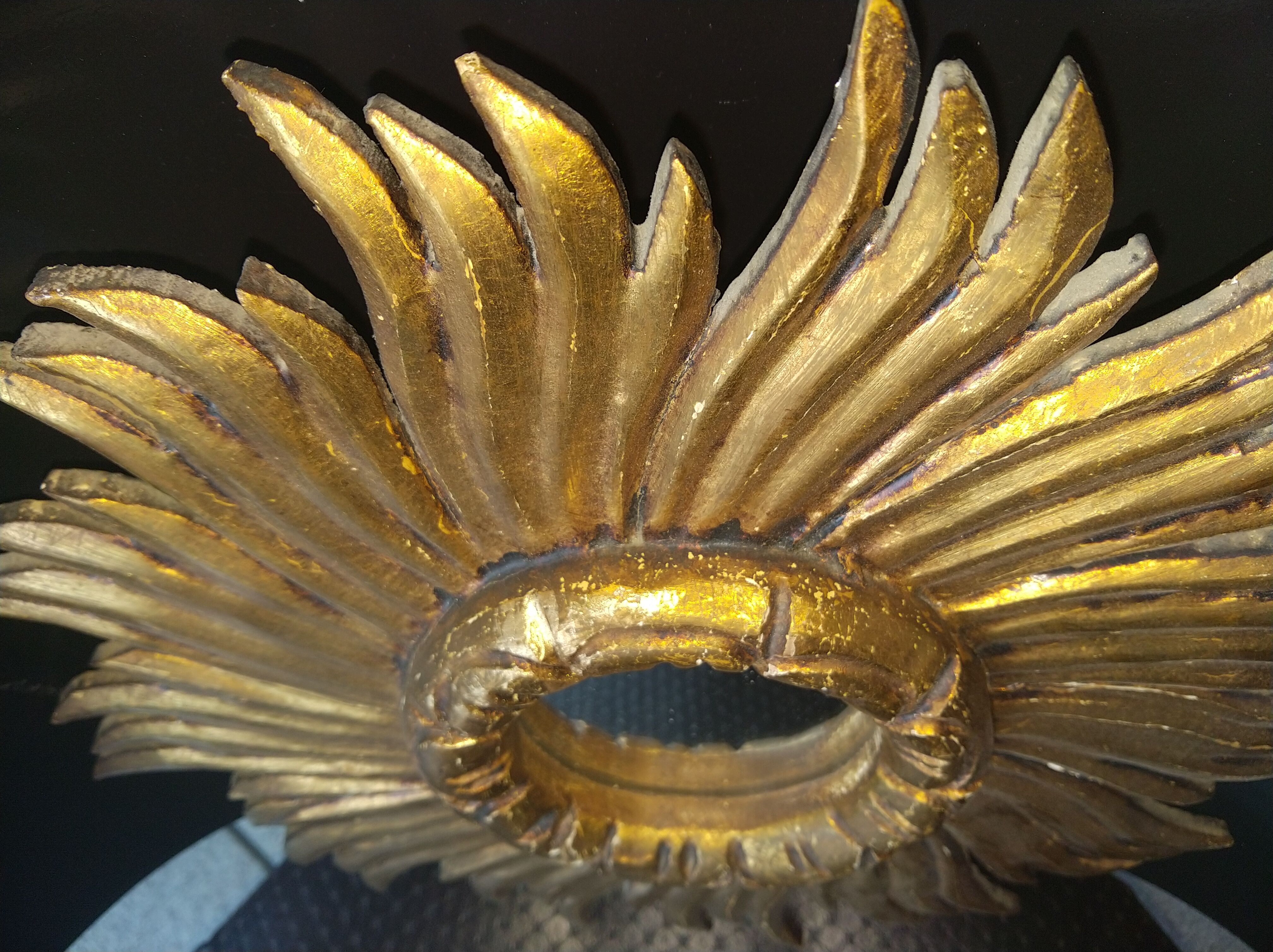 Golden wood sun mirror circa 1960