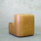 Brutalistic italian leather living room set, 1970, set of 2