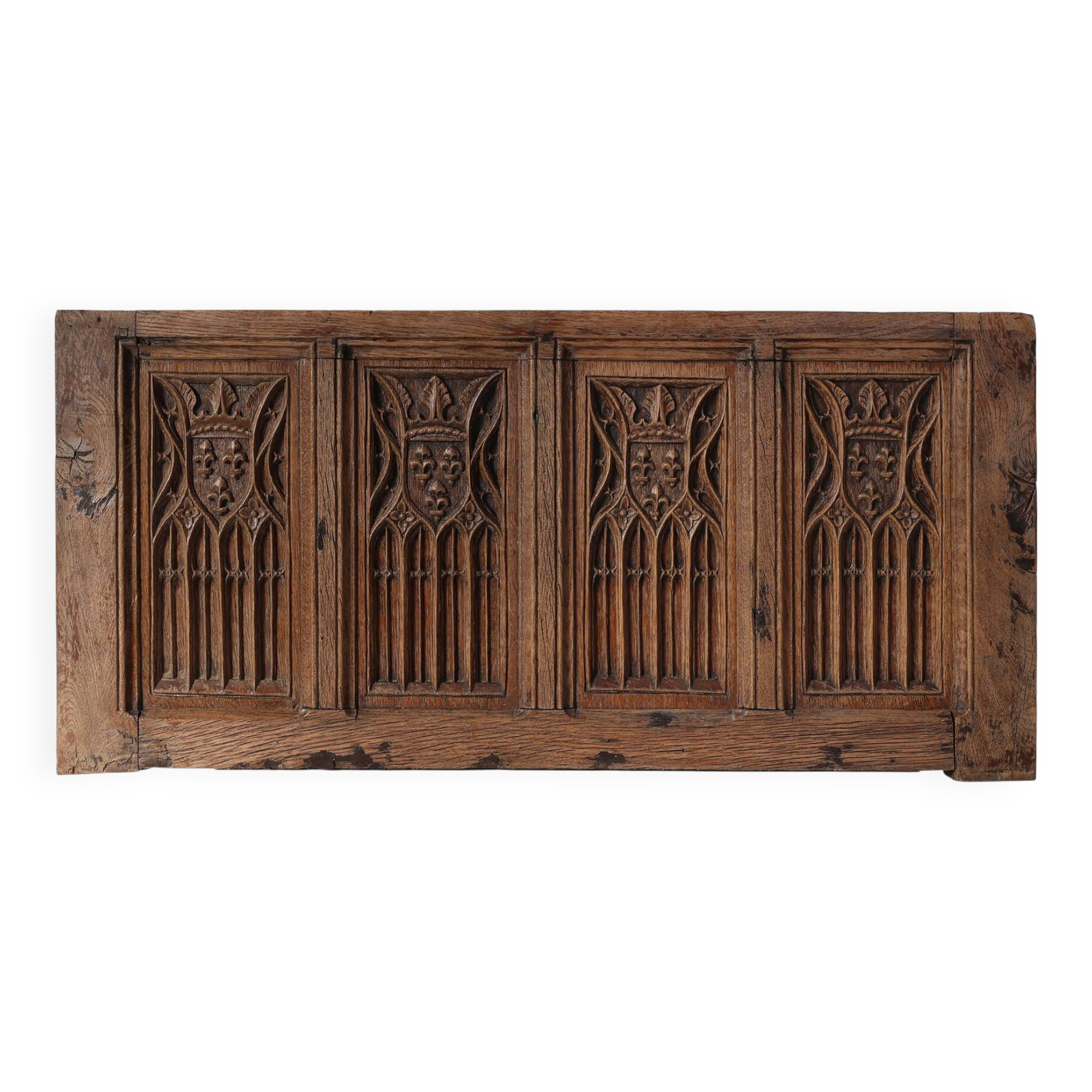 Neo-Gothic Flemish hand carved panel in solid oak, ca. 1850