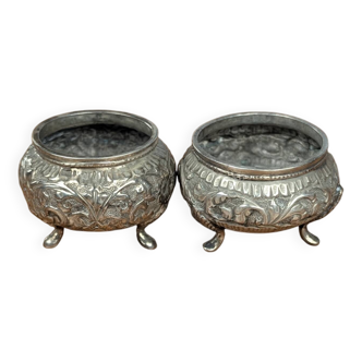 Pair of 800 thousandth Indian Silver Salt Cellars, Early 20th Century, Tableware