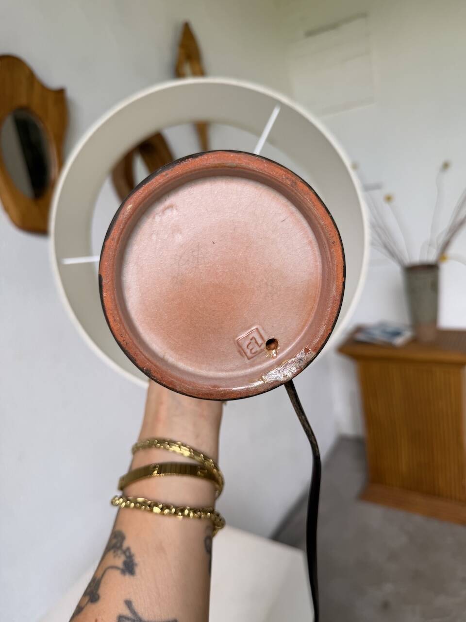 Lampe de table céramique bleue style 1950