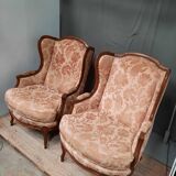 Pair of Louis XV style wing chairs