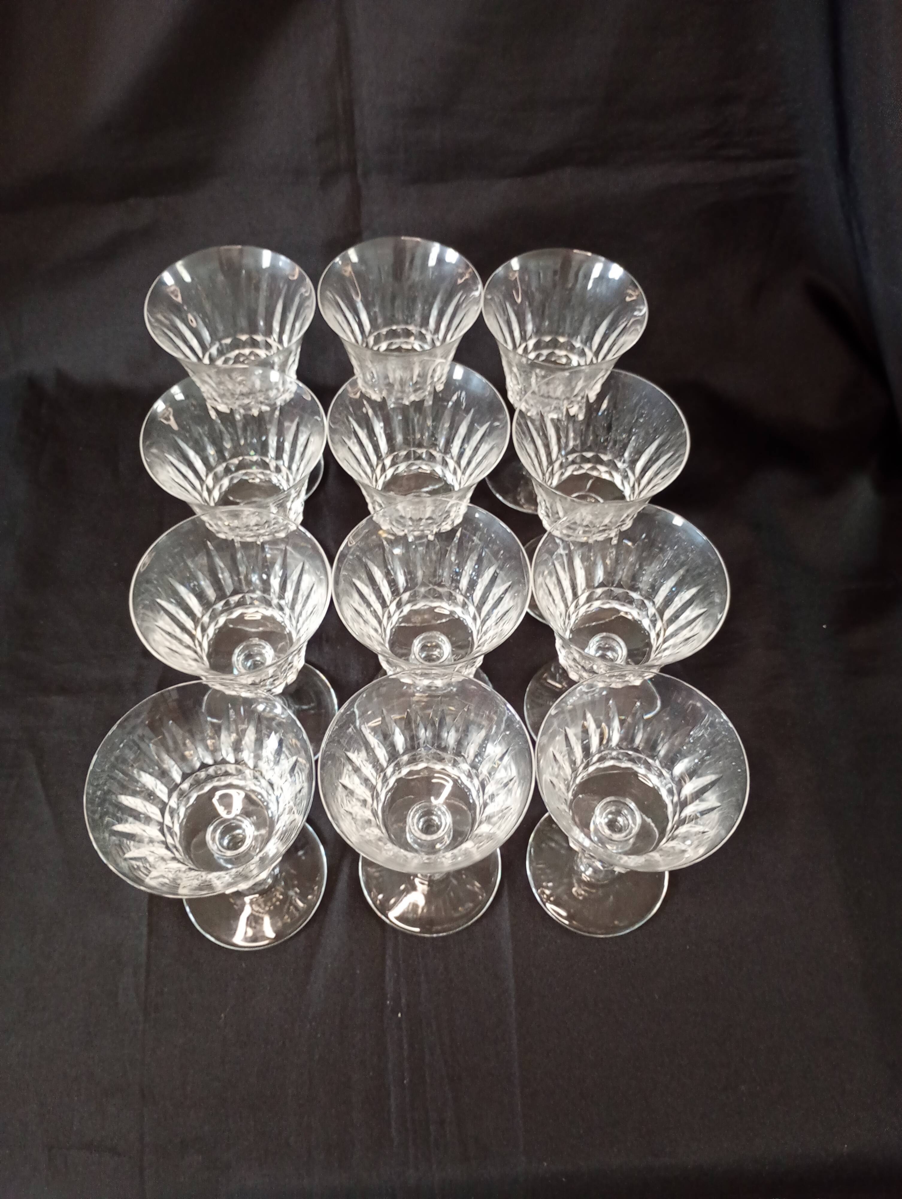 Set of 12 Baccarat Piccadilly Cut Crystal Red Wine Goblets