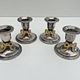 Set of 4 silver metal candle holders with gold bow - classic chic style
