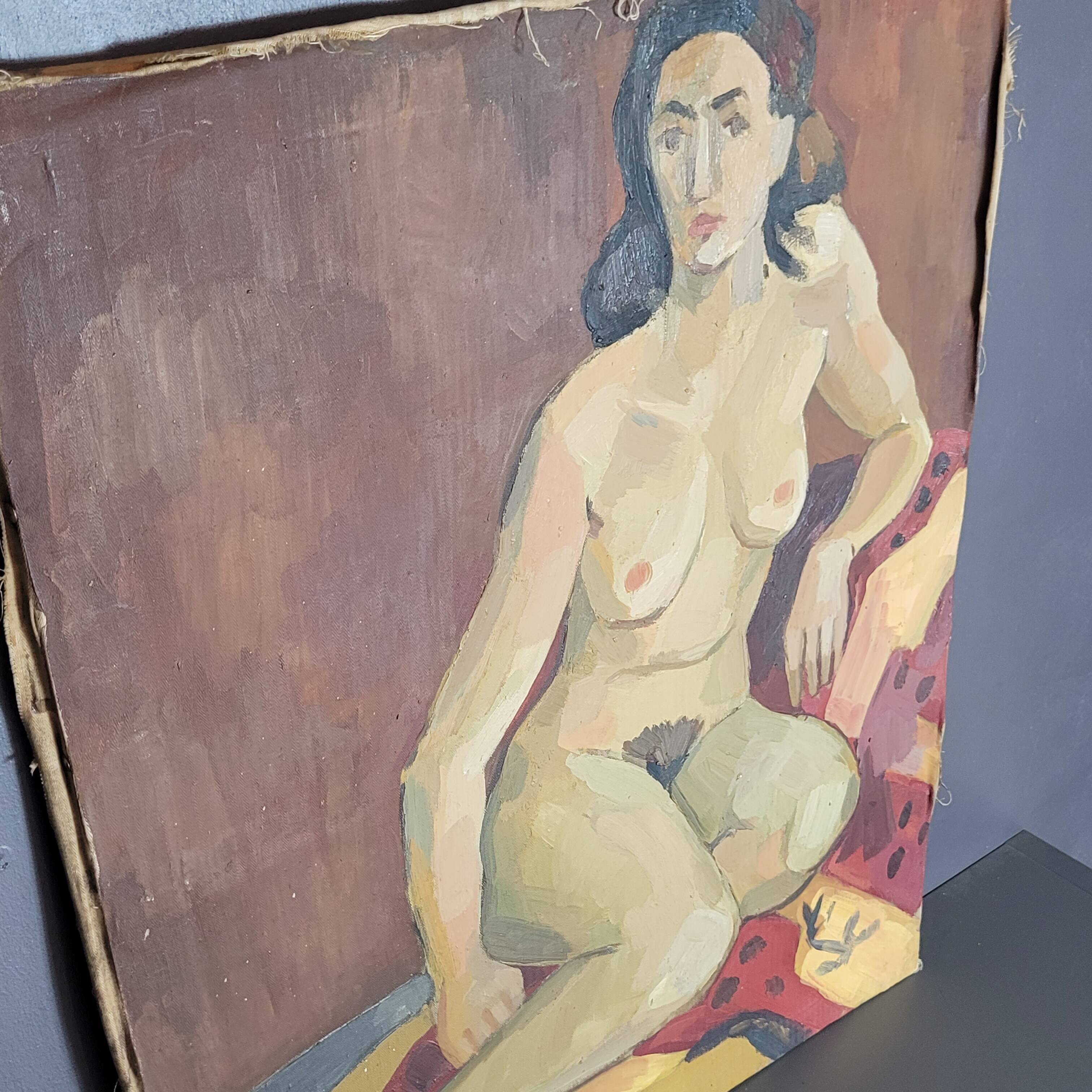 Old Painting Nude Portrait Oil On Canvas