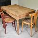Farmhouse table, solid oak wood, raw finish, shell handles, for 6 people.