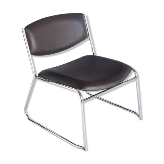 Vintage low chair in skaï and chrome iron France 1980