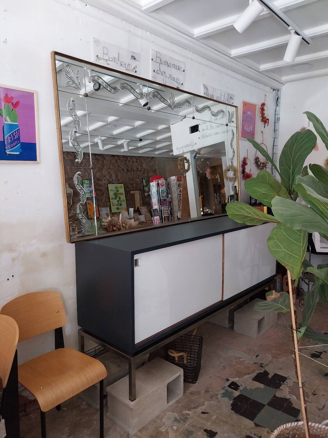 Plateau miroir rond années 50 Vintage