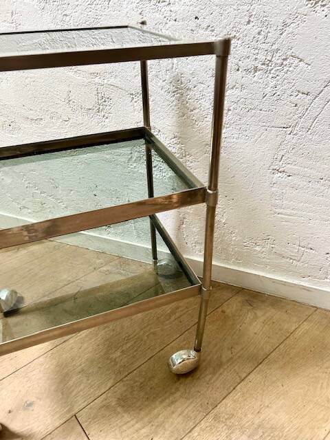 Glass and metal rolling table / serving trolley