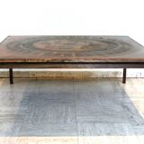 Mid-century copper and wood coffee table, Vad Trevarefrikk, Norway, 1960s.