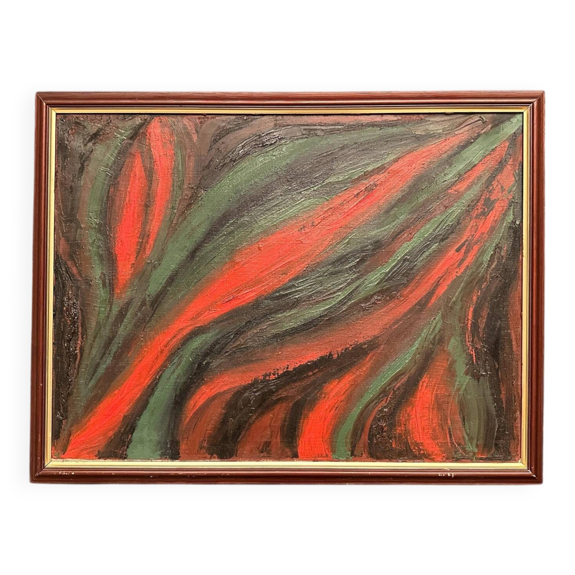 Original Swedish Oil on Canvas – Abstract Expressionist Composition – Vintage & Framed