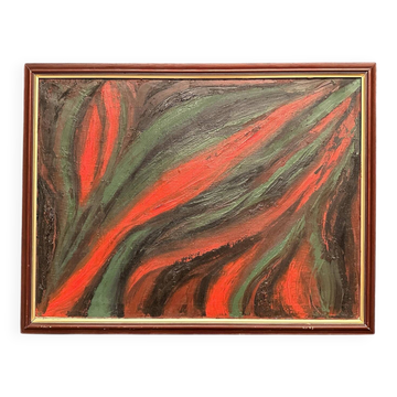 Original Swedish Oil on Canvas – Abstract Expressionist Composition – Vintage & Framed