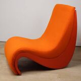 Vintage organic armchair in orange fabric and fiber, 1970