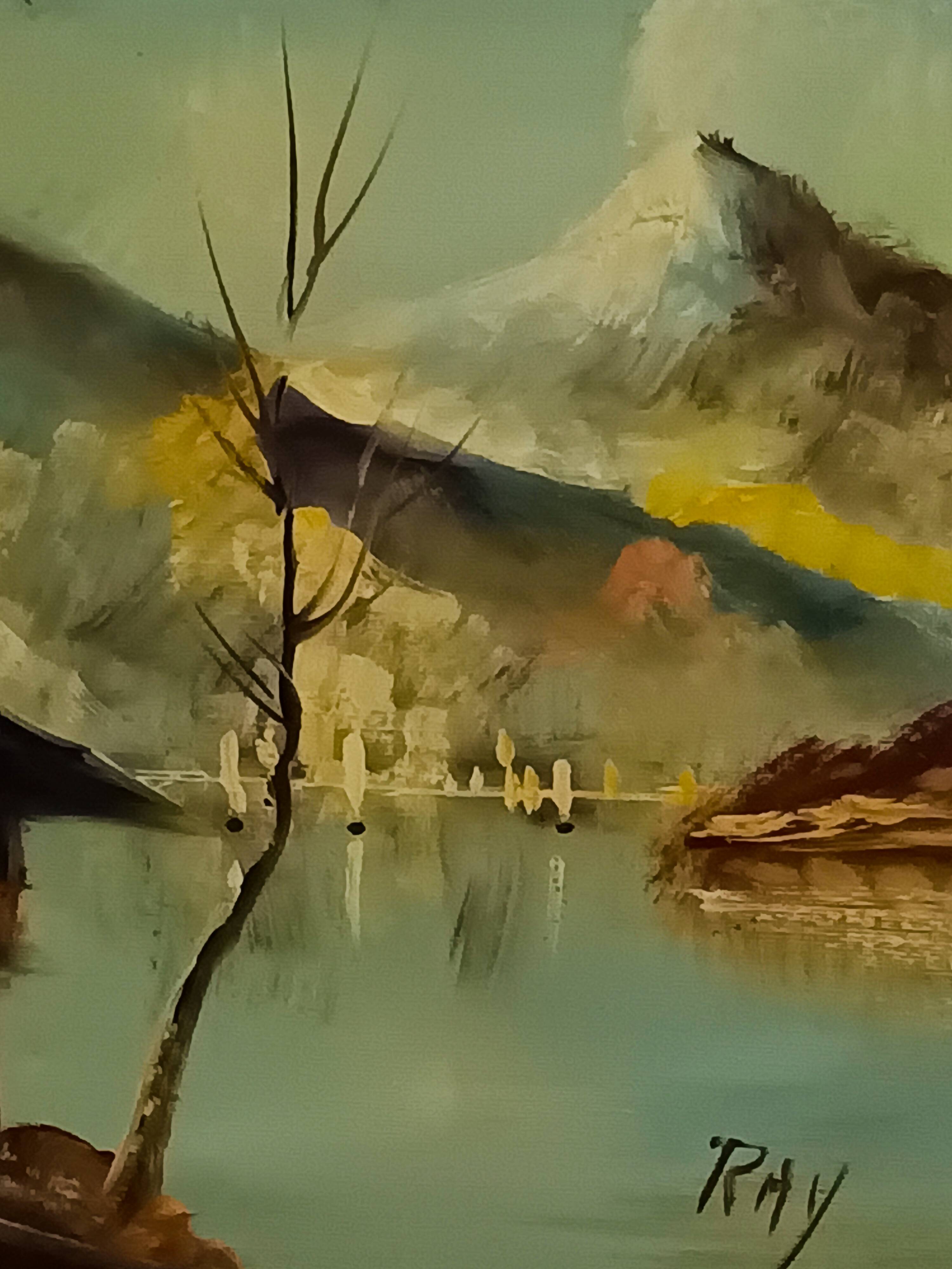 vintage oil on canvas 1950/1960 mountain landscape