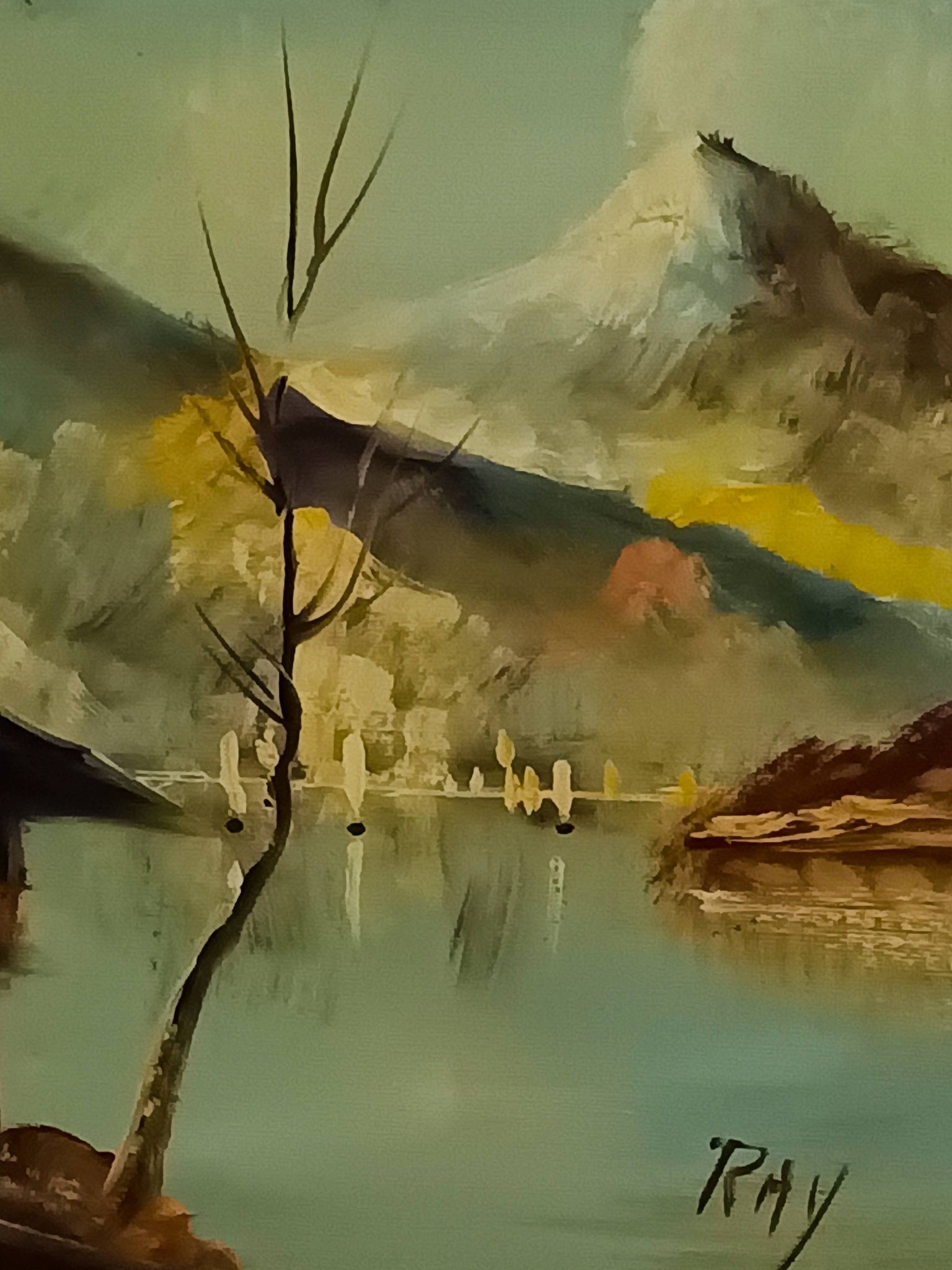 vintage oil on canvas 1950/1960 mountain landscape