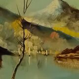 vintage oil on canvas 1950/1960 mountain landscape