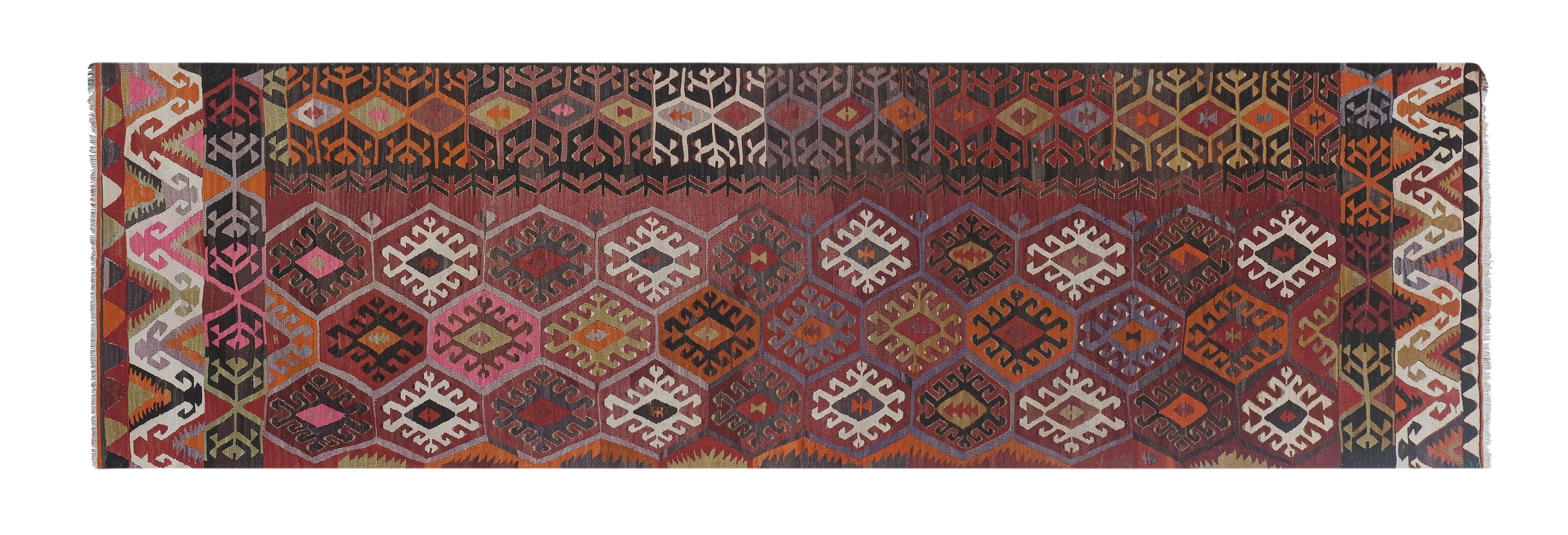 Vintage Turkish rug from Oushak, hand-woven 115x375 cm