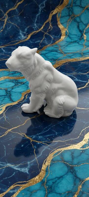 Cracked ceramic bear statuette – Art Deco style - 24x20cm