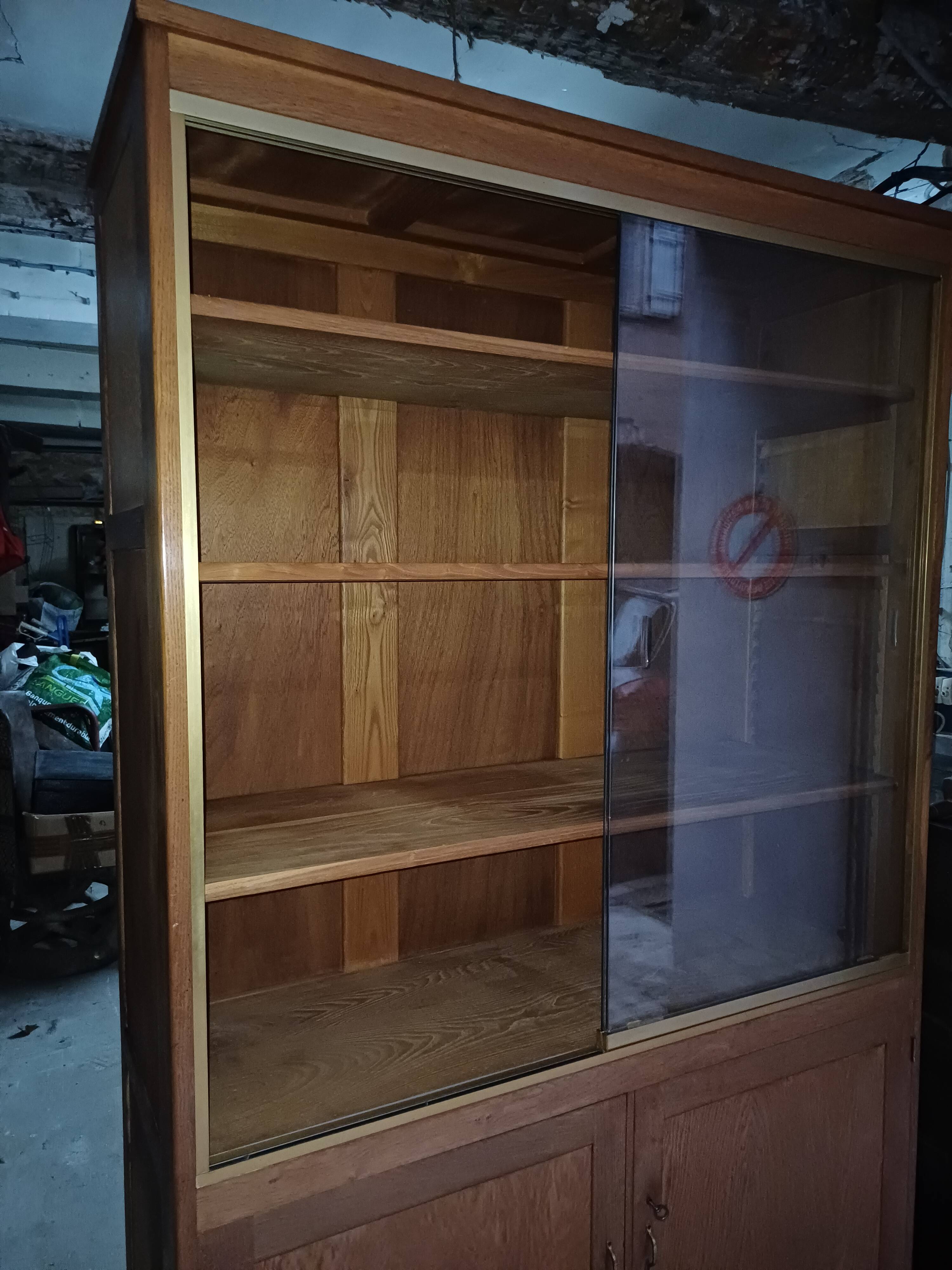 Grande Bibliothèque, Vitrine en bois massif, Design Fonctionnel 1950, 1960