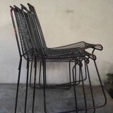 4 gridded metal chairs