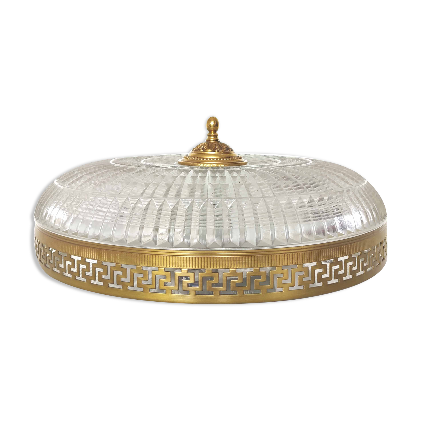 Ceiling lamp Lucien Gau glass and brass diameter 35cm